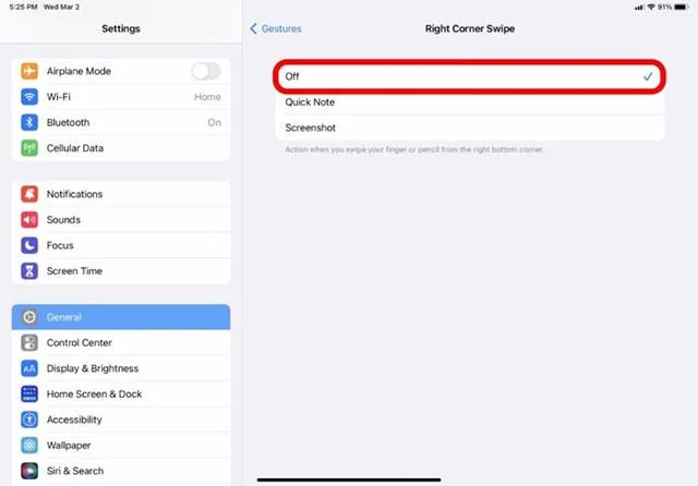 Matikan Nota Pantas pada iPad (menjalankan iPadOS)