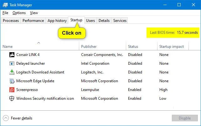 Bagaimana untuk melihat indeks Masa BIOS Terakhir dalam Windows 10