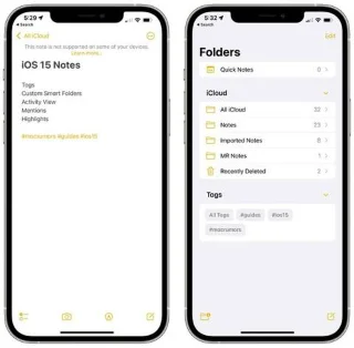 Perkara baharu dalam apl Nota dan Peringatan pada iOS 15