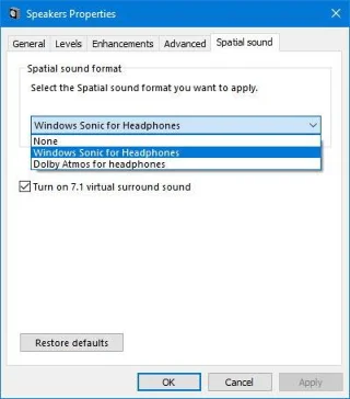 Windows 10 で Dolby Atmos を使用して空間サウンドを設定する方法