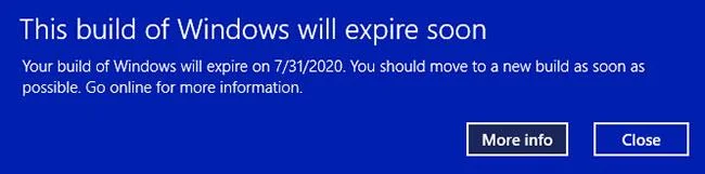 Windows 10'da Bu Windows Yapısının Süresi Yakında Dolacak hatası nasıl düzeltilir