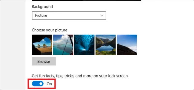 Arahan untuk mematikan iklan pada Skrin Kunci Windows 10