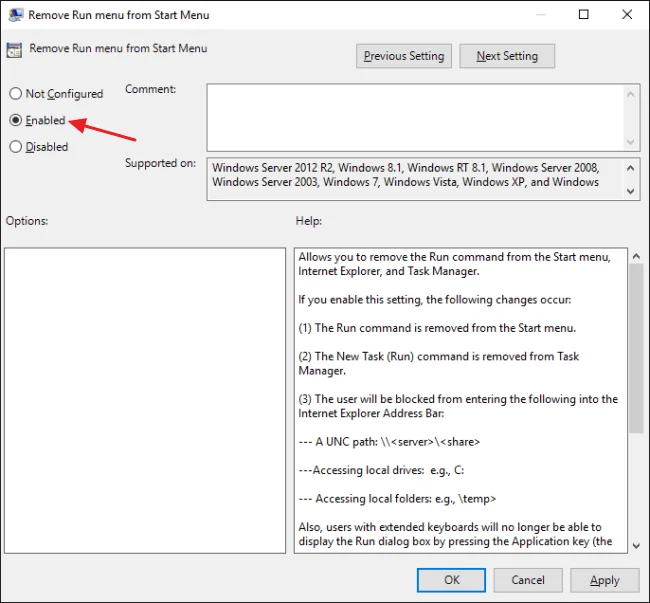 Arahan untuk melumpuhkan arahan Run dan Command Prompt pada Windows