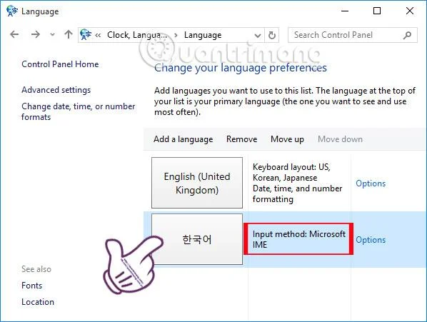 Cara memasang papan kekunci Korea untuk Windows
