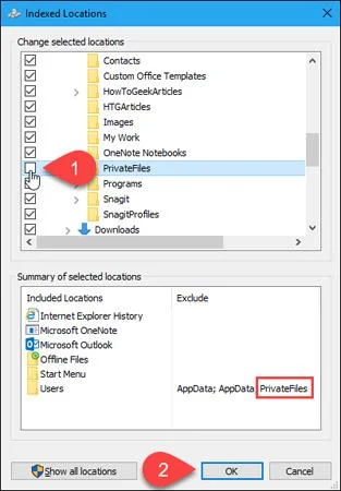 Arahan untuk menyembunyikan fail dan folder dalam Carian Windows 10