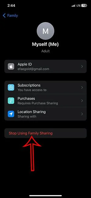 Bagaimana untuk membatalkan Perkongsian Keluarga pada iPhone