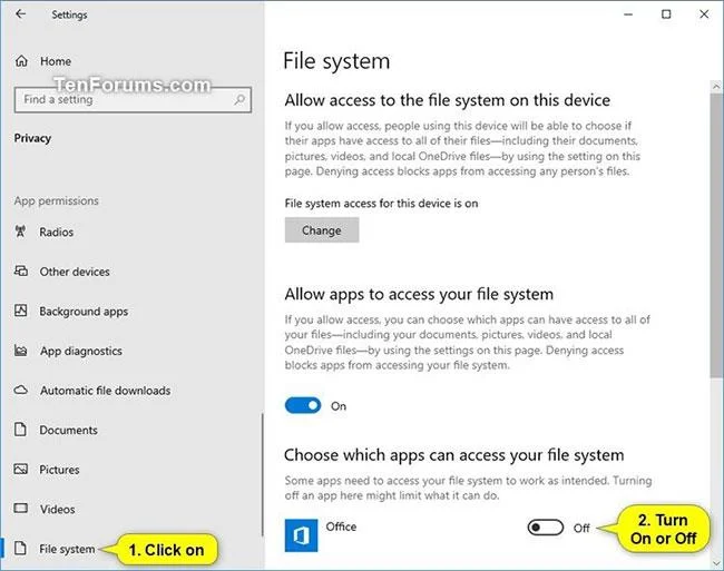 Bagaimana untuk membenarkan/menolak aplikasi mengakses sistem fail dalam Windows 10