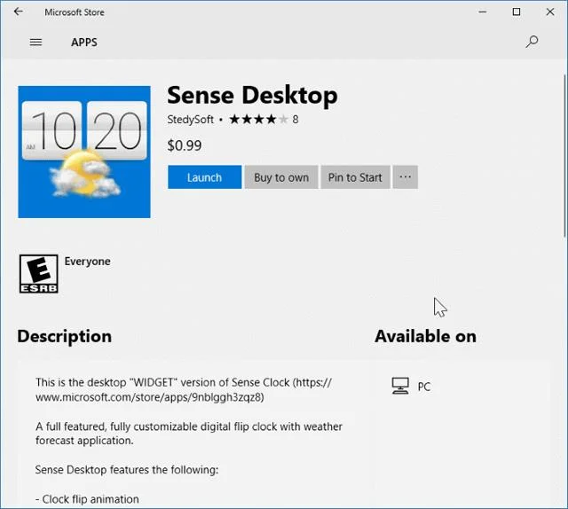 Sense Desktop: Windows 10 masaüstü için en iyi saat