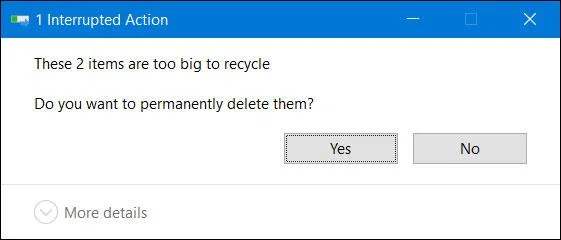 Betulkan ralat "Item Ini Terlalu Besar Untuk Dikitar Semula" pada Windows 10