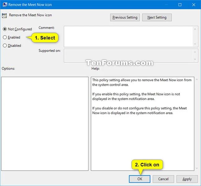 Cara menambah/mengalih keluar ikon Meet Now pada Bar Tugas dalam Windows 10