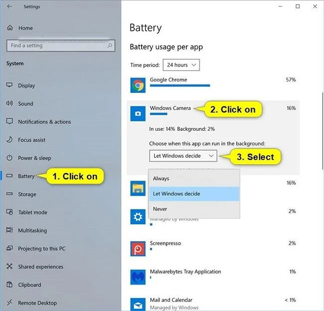 Windows 10'da uygulama başına pil kullanımı nasıl yönetilir?