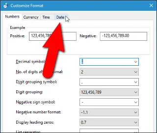 Windows'ta tarih ve saat biçimini değiştirme, eğik çizgileri noktalara dönüştürme