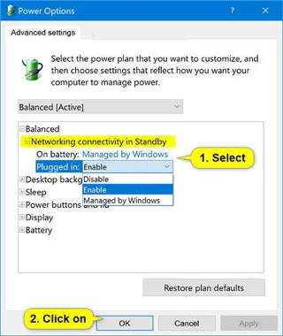Cara menambah/mengalih keluar kesambungan Rangkaian dalam Standby daripada Power Options dalam Windows 10