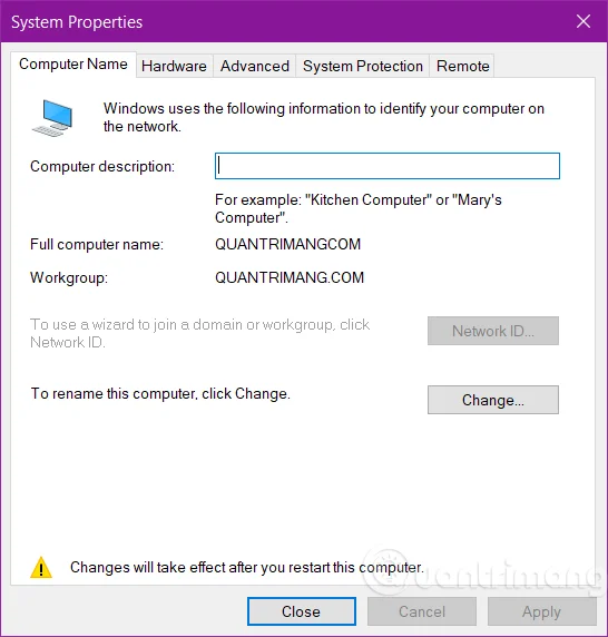 Come cambiare gruppo di lavoro in Windows 10