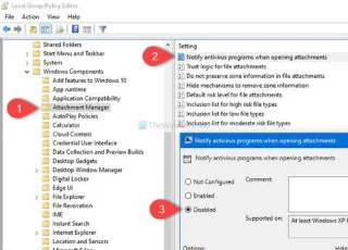電子メールの添付ファイルを開いて送信するときに Windows がウイルス対策ソフトウェアに通知しないようにする