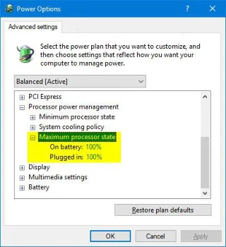 Comment ajouter/supprimer l'état maximum du processeur des options d'alimentation sous Windows