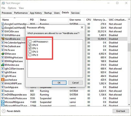 Bagaimana untuk mengehadkan penggunaan CPU HandBrake dalam Windows