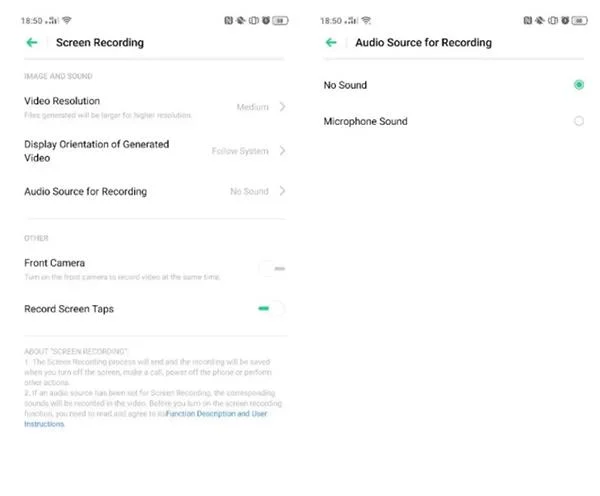 Impostazioni registrazione audio su OPPO
