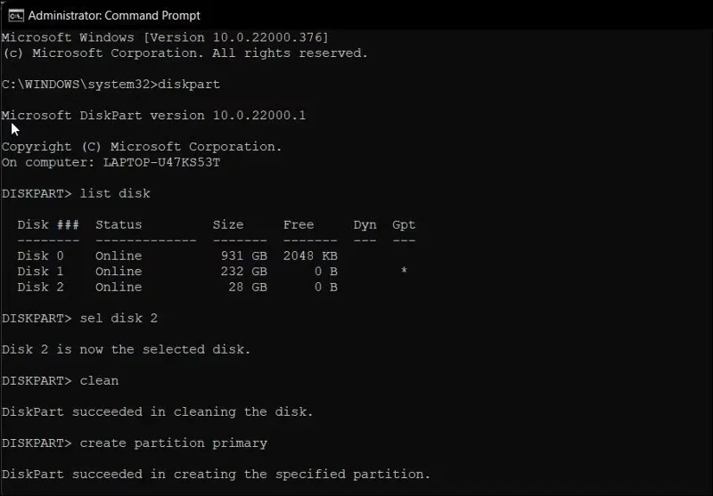 Comment créer un démarrage USB à l'aide de l'invite de commande