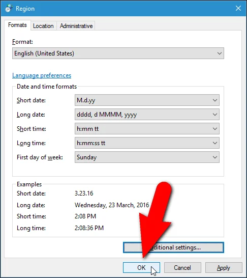 Windows'ta tarih ve saat biçimini değiştirme, eğik çizgileri noktalara dönüştürme