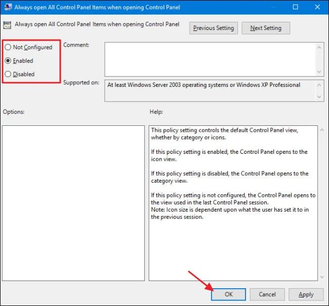 Tukar paparan lalai Panel Kawalan pada komputer Windows