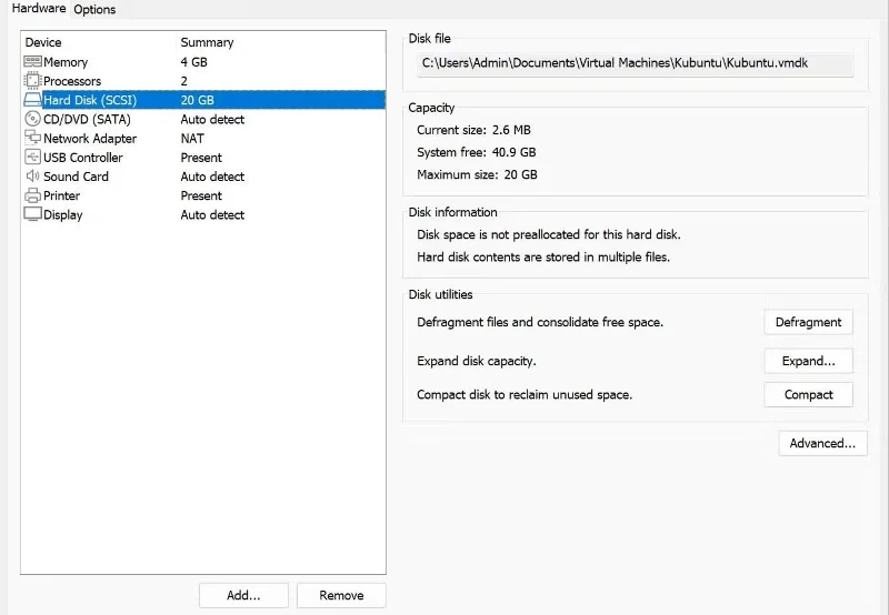 VMDKファイルをハードドライブとしてマウントする