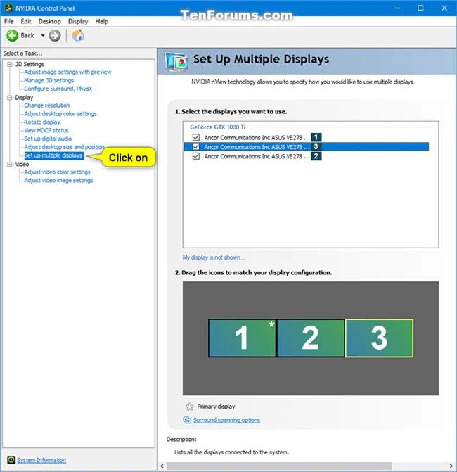 Configuration des affichages dans NVIDIA