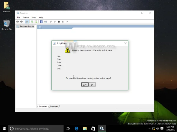 De fout herstellen Er is een fout opgetreden in het script op deze pagina op Windows 10 build 14251