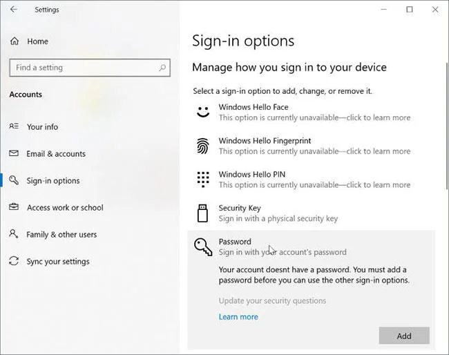 Bagaimana untuk menambah kata laluan ke akaun tempatan dalam Windows 10