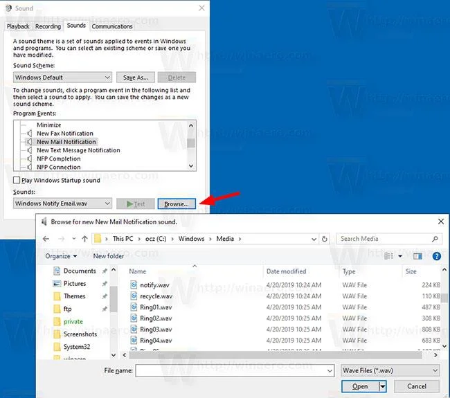 Windows 10'da yeni posta bildirim sesini değiştirme