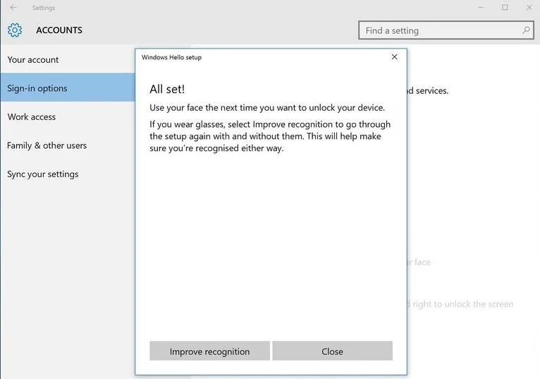 Windows 10 で Windows Hello 顔認識をセットアップする手順