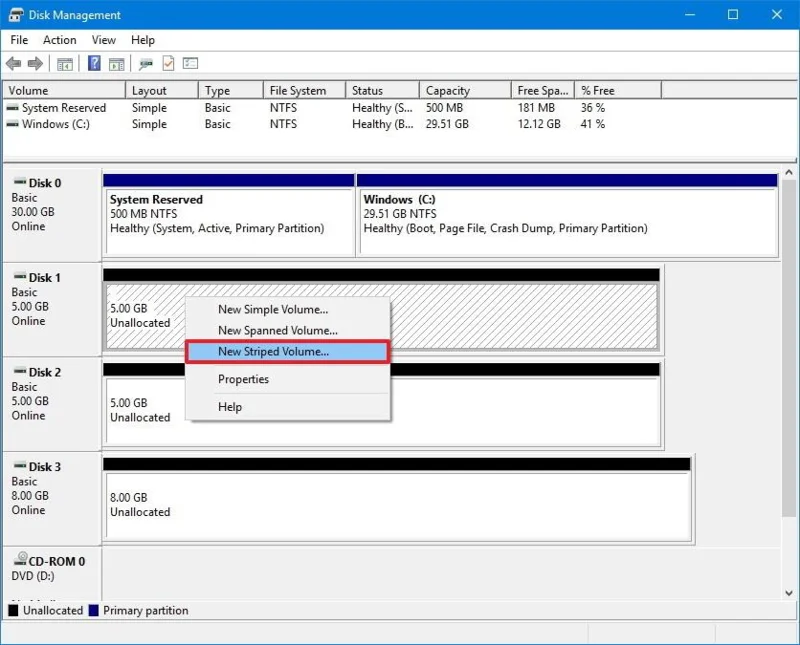 Bagaimana untuk menggabungkan berbilang cakera keras menjadi satu Jilid pada Windows 10