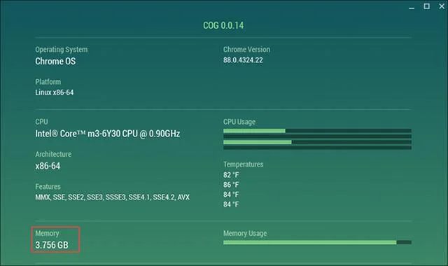 Arahan untuk melihat parameter RAM pada Chromebook