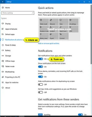 Attivare notifiche Windows 10