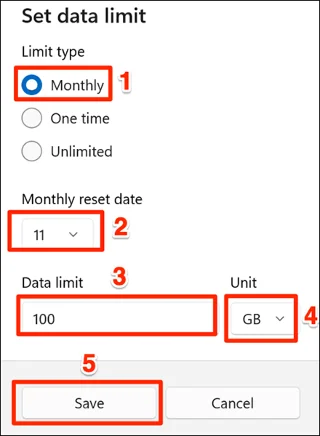 Comment définir les limites d'utilisation des données Internet dans Windows 11