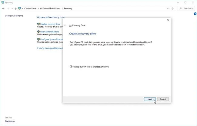 Buat Pemacu Pemulihan untuk Windows 10