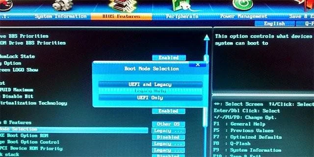 Bagaimana untuk menukar dari Legacy ke UEFI dalam BIOS