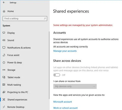 Comment désactiver la fonctionnalité Expérience partagée dans Windows 10