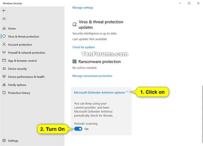 Microsoft Defender Antivirus Optionen
