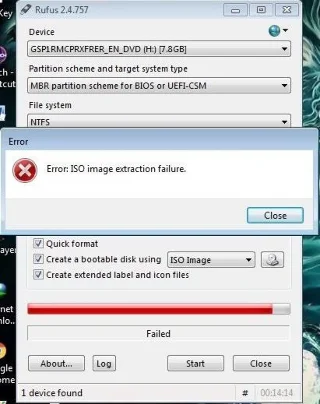 Herstel de fout bij het extraheren van ISO-images bij het maken van USB Boot met Rufus