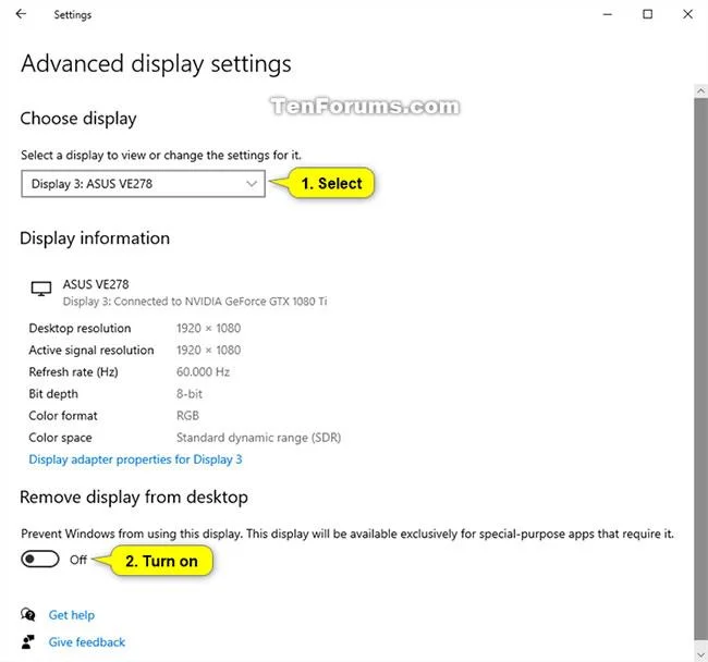 Options d'affichage Windows 10