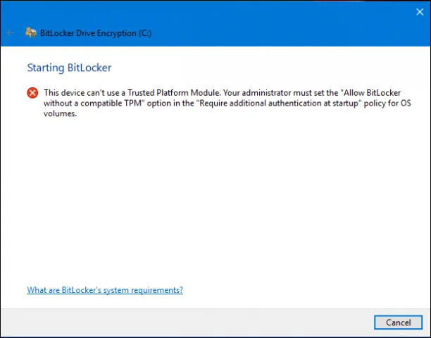 Betulkan ralat persediaan BitLocker pada Windows 10