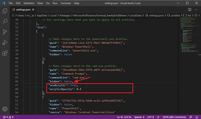 Bagaimana untuk mendayakan latar belakang telus pada Terminal Windows
