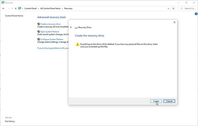 Buat Pemacu Pemulihan untuk Windows 10