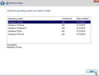 Pengalaman pantas Windows 10 Lean Edition