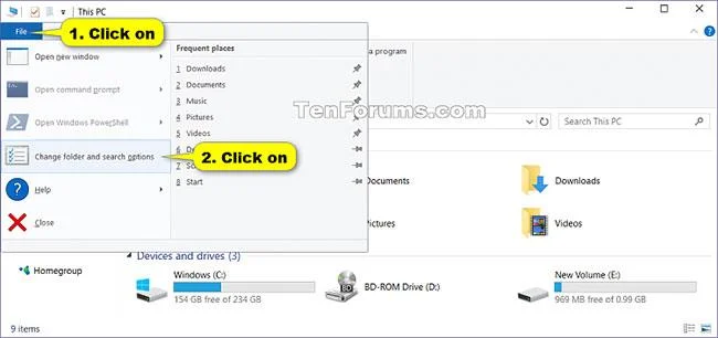 Windows 10'da Önbellek Klasör Seçenekleri ve Dosya Gezgini Seçenekleri