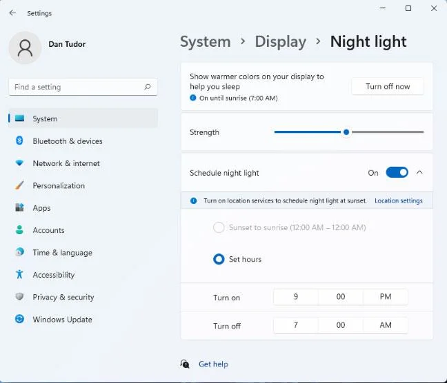 Windows 11'de Gece Işığı nasıl kullanılır