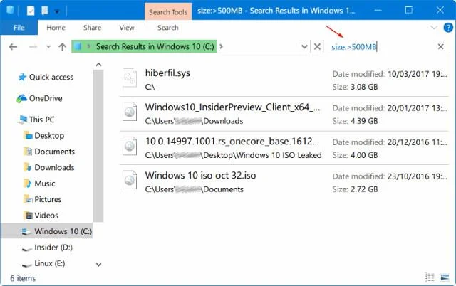 Bagaimana untuk mencari fail besar pada Windows 10
