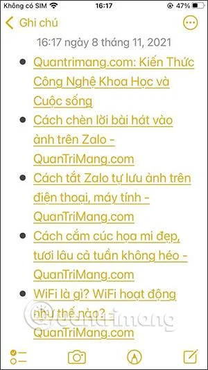 Écran de notes sur iPhone