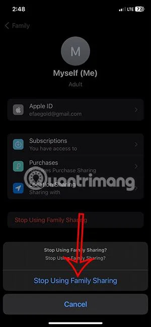 Bagaimana untuk membatalkan Perkongsian Keluarga pada iPhone
